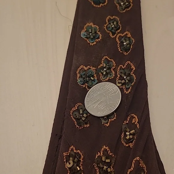 EUC VTG Marina 100% Silk Beaded and Sequined Chocolate Bown Lined Dress - Picture 17 of 17